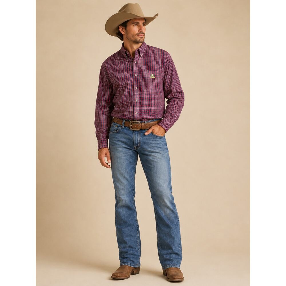 Wrangler Riata Plaid Button Down Shirt Red Blue Long Sleeve Men's XL